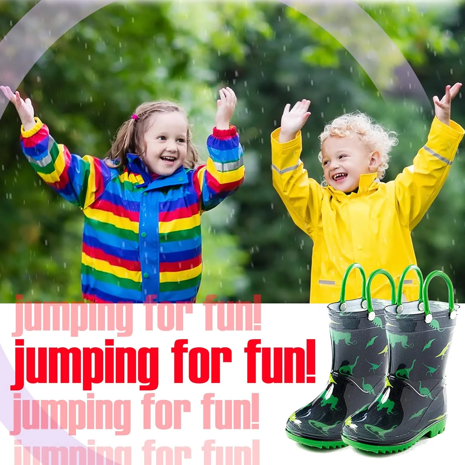 Puddle Play Toddler and Kids Waterproof PVC Rain Boots with Easy-On Handles – Lightweight Slip-Resistant Outdoor Boots for Boys and Girls