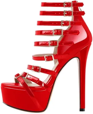 richealnini Sexy Gladiator Platform Sandals for Women Ankle Strap Sky High Heels Buckles