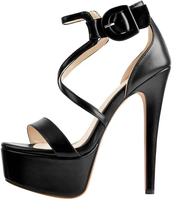 richealnini Women's Crisscross Platform High Heel Sandals Buckle Up Slingback Party Dress