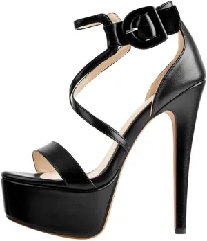richealnini Women's Crisscross Platform High Heel Sandals Buckle Up Slingback Party Dress