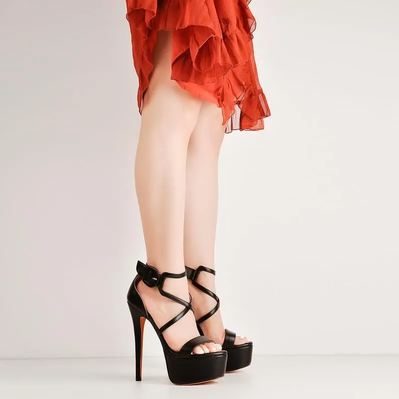richealnini Women's Crisscross Platform High Heel Sandals Buckle Up Slingback Party Dress