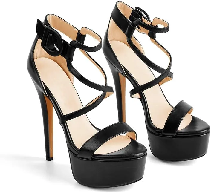richealnini Women's Crisscross Platform High Heel Sandals Buckle Up Slingback Party Dress