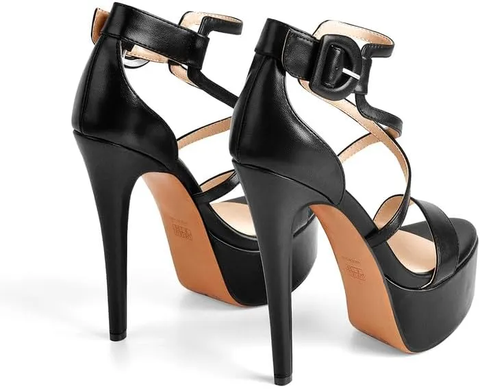richealnini Women's Crisscross Platform High Heel Sandals Buckle Up Slingback Party Dress