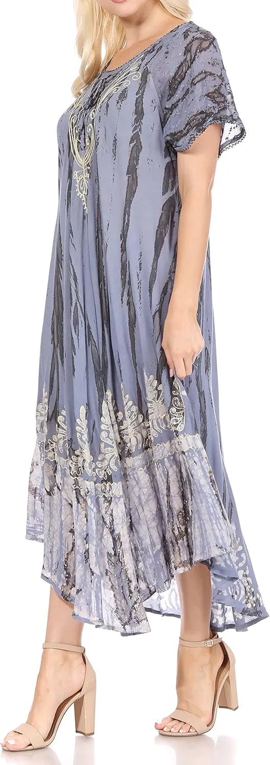 Sakkas Devora Women's Maxi Nightgown Caftan Kaftan Dress Tie Dye Batik & Corset