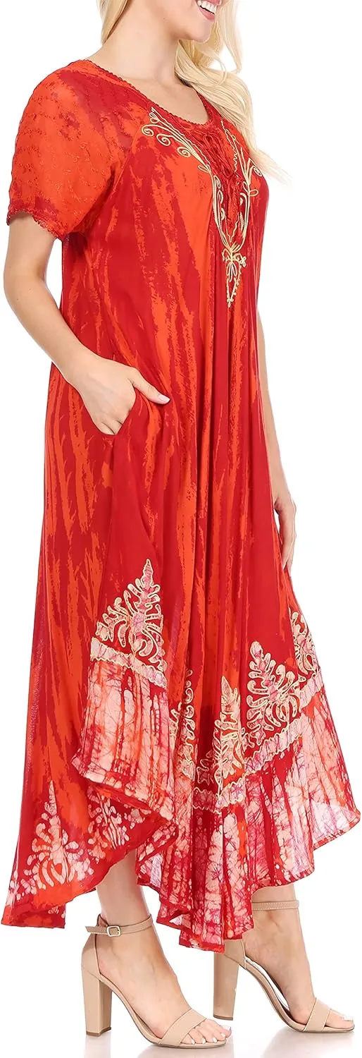 Sakkas Devora Women's Maxi Nightgown Caftan Kaftan Dress Tie Dye Batik & Corset