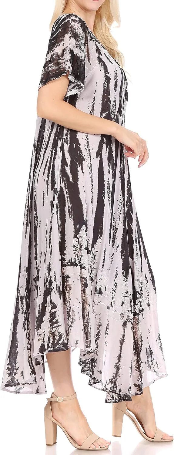 Sakkas Devora Women's Maxi Nightgown Caftan Kaftan Dress Tie Dye Batik & Corset