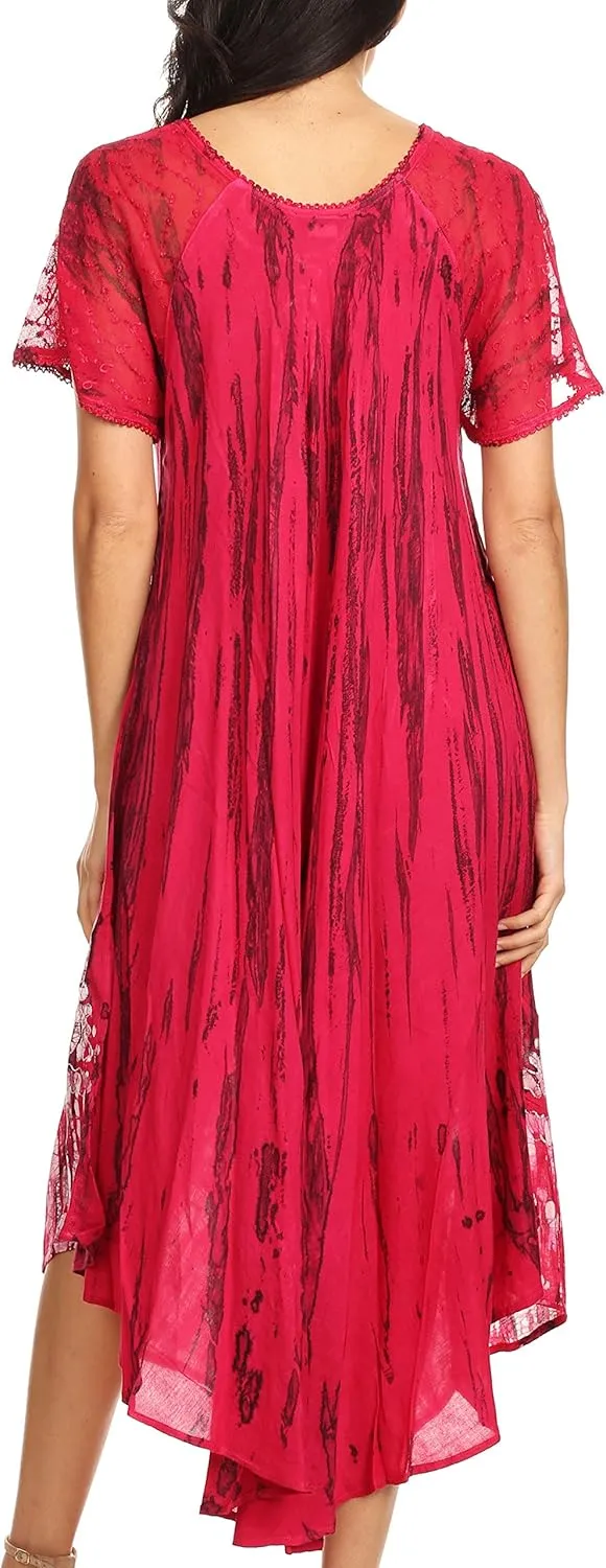Sakkas Devora Women's Maxi Nightgown Caftan Kaftan Dress Tie Dye Batik & Corset