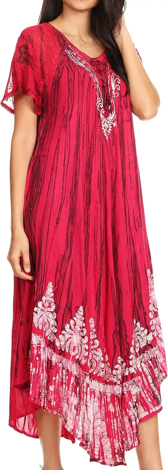 Sakkas Devora Women's Maxi Nightgown Caftan Kaftan Dress Tie Dye Batik & Corset