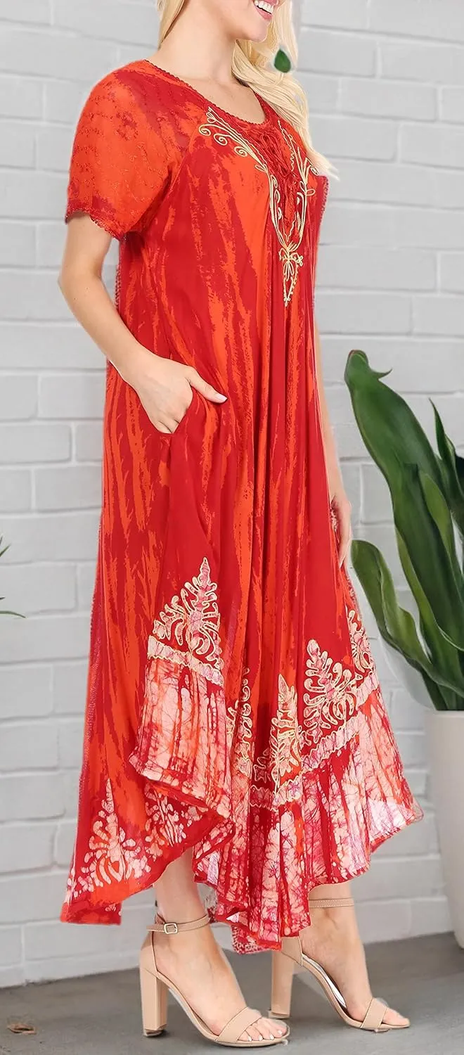 Sakkas Devora Women's Maxi Nightgown Caftan Kaftan Dress Tie Dye Batik & Corset