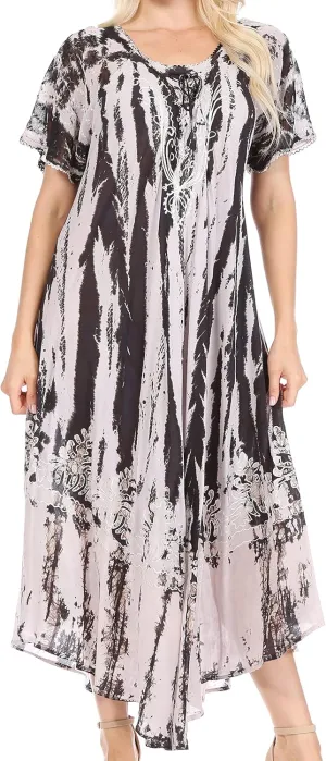 Sakkas Devora Women's Maxi Nightgown Caftan Kaftan Dress Tie Dye Batik & Corset