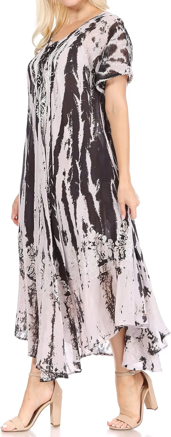 Sakkas Devora Women's Maxi Nightgown Caftan Kaftan Dress Tie Dye Batik & Corset