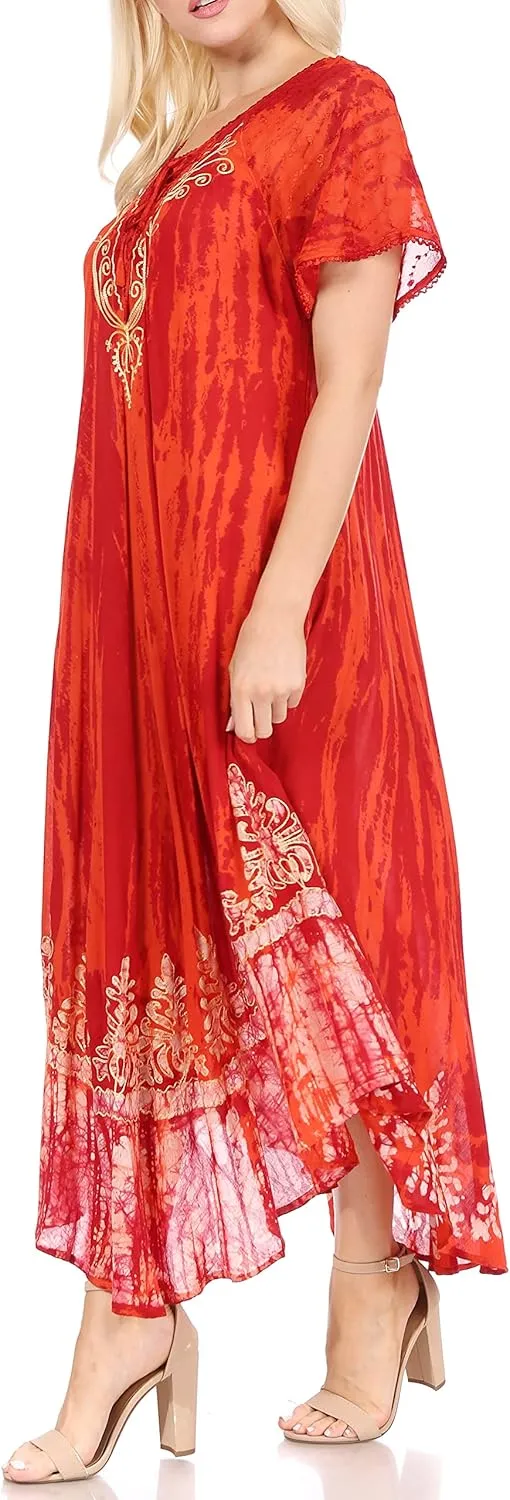 Sakkas Devora Women's Maxi Nightgown Caftan Kaftan Dress Tie Dye Batik & Corset