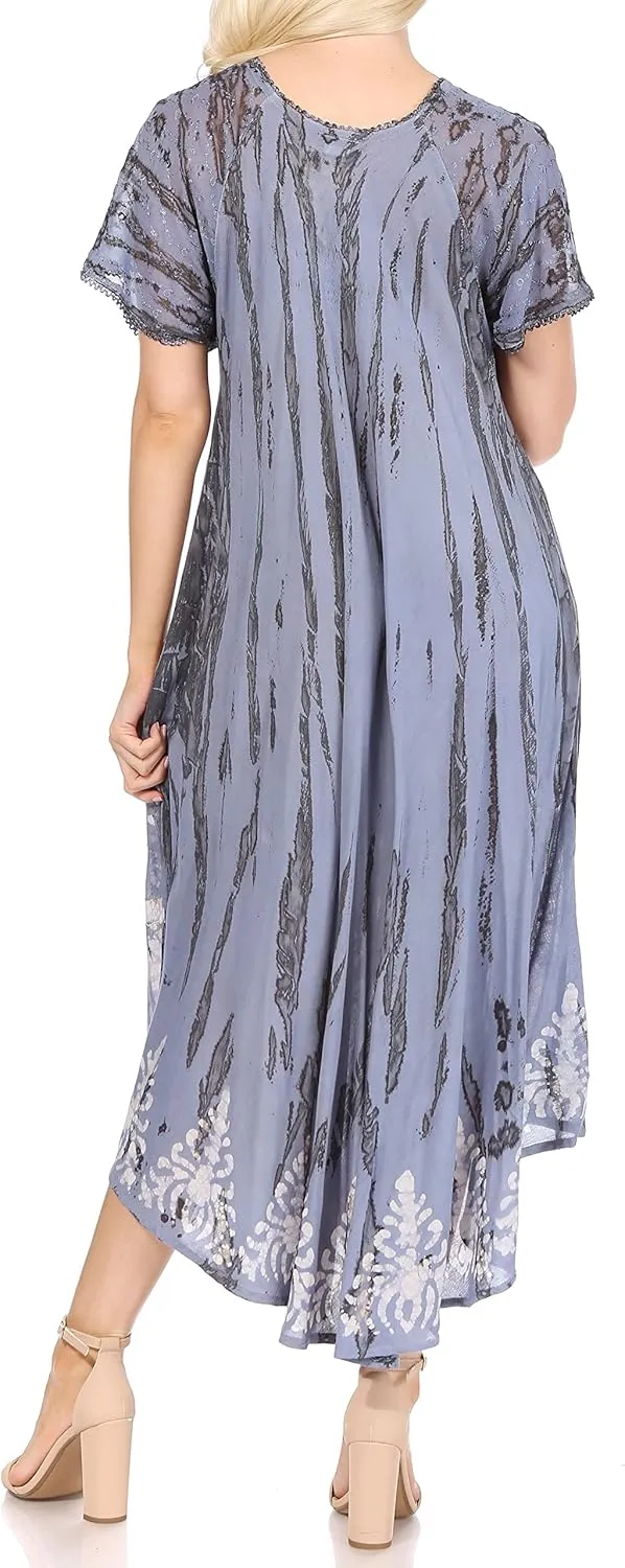 Sakkas Devora Women's Maxi Nightgown Caftan Kaftan Dress Tie Dye Batik & Corset