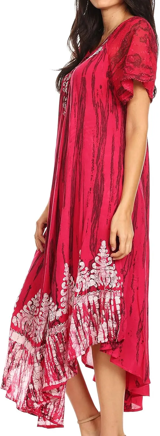 Sakkas Devora Women's Maxi Nightgown Caftan Kaftan Dress Tie Dye Batik & Corset