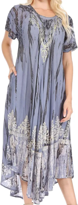 Sakkas Devora Women's Maxi Nightgown Caftan Kaftan Dress Tie Dye Batik & Corset