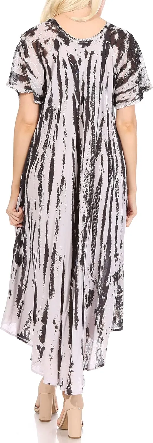 Sakkas Devora Women's Maxi Nightgown Caftan Kaftan Dress Tie Dye Batik & Corset