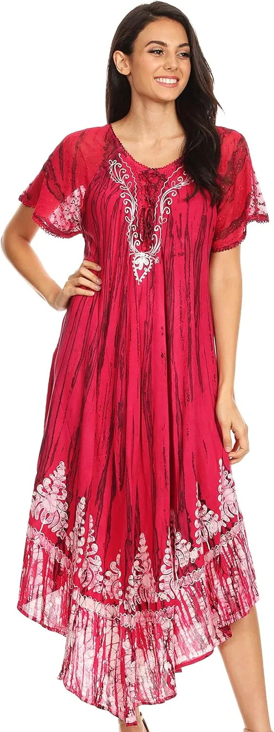Sakkas Devora Women's Maxi Nightgown Caftan Kaftan Dress Tie Dye Batik & Corset