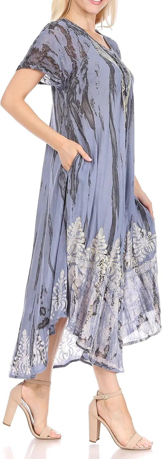 Sakkas Devora Women's Maxi Nightgown Caftan Kaftan Dress Tie Dye Batik & Corset
