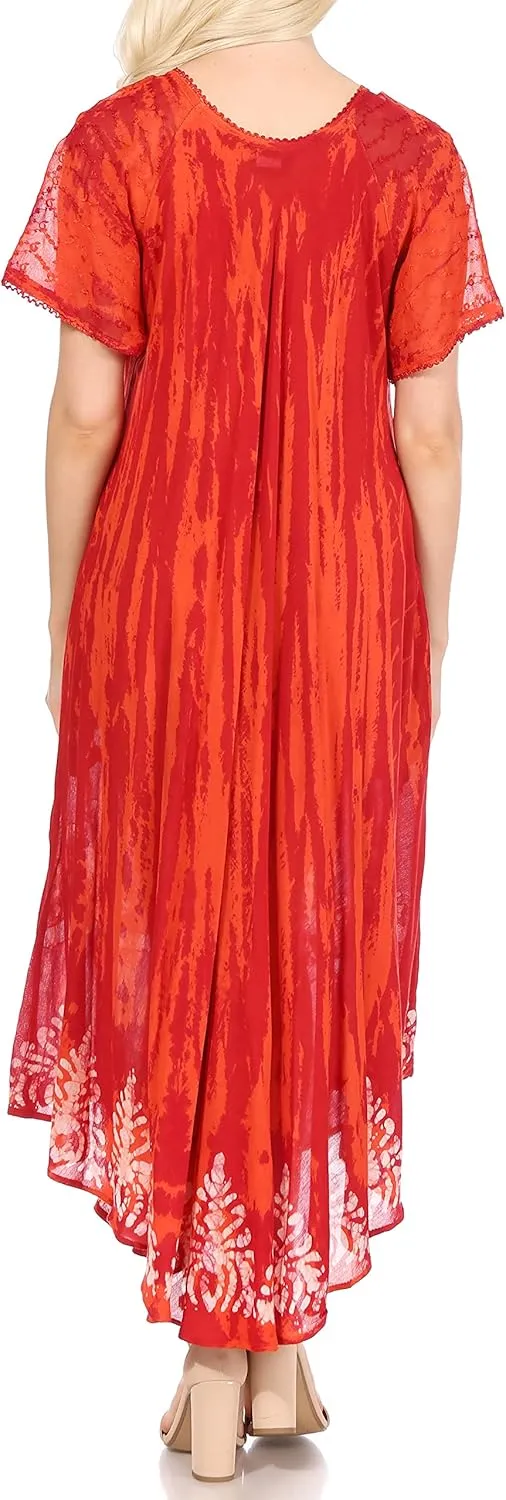 Sakkas Devora Women's Maxi Nightgown Caftan Kaftan Dress Tie Dye Batik & Corset