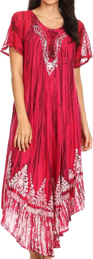 Sakkas Devora Women's Maxi Nightgown Caftan Kaftan Dress Tie Dye Batik & Corset