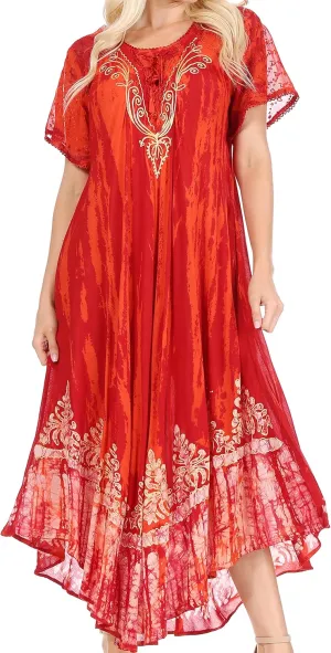 Sakkas Devora Women's Maxi Nightgown Caftan Kaftan Dress Tie Dye Batik & Corset