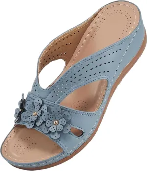 Sandals for Women Dressy Flower Slippers Open Toe Orthotic Sandals for Women Casual Slides Non Slip Summer Slippers Comfortable Wear Shoes Ladies