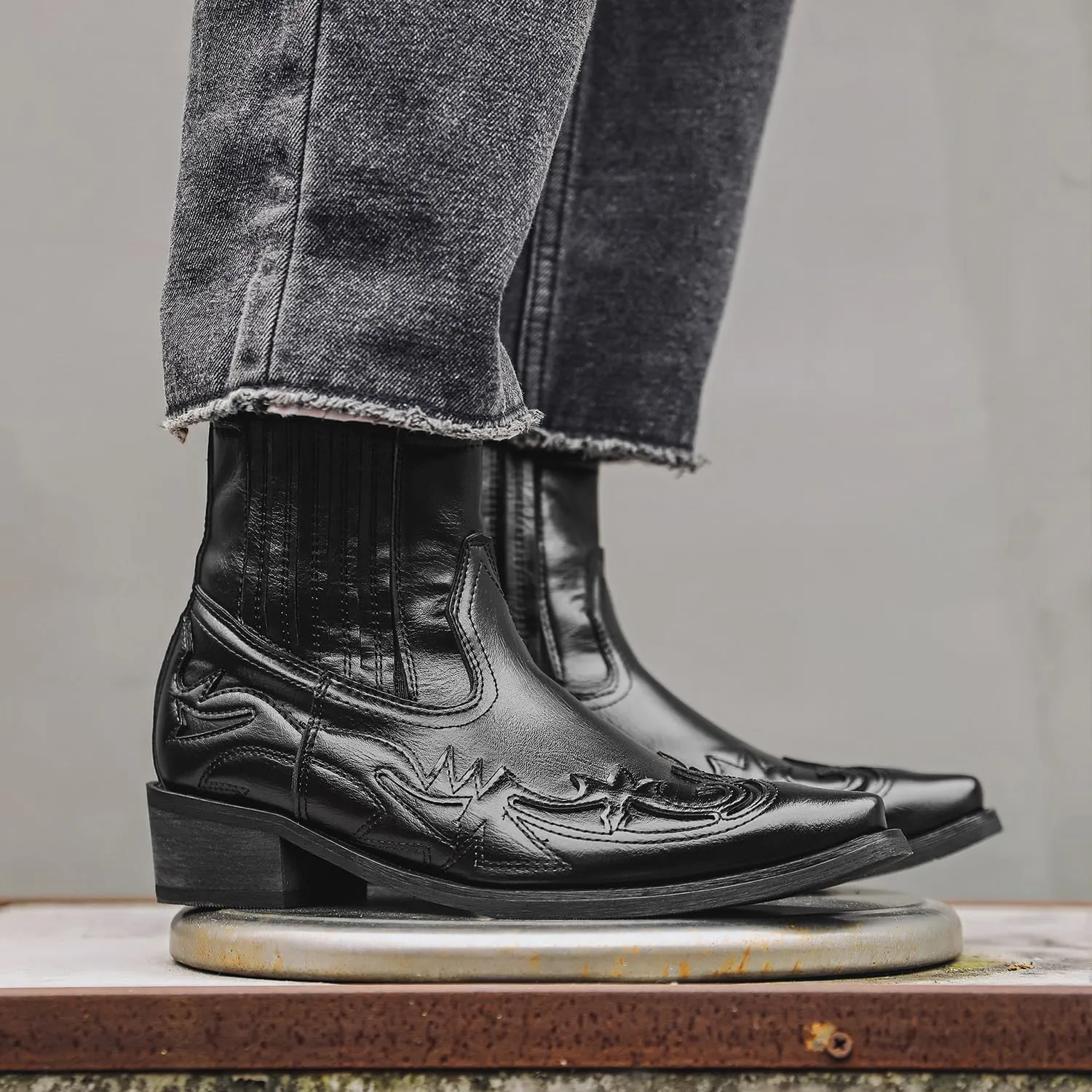 Snip Toe Cowboy Boots for Me,snake Skin Boots Men's,cowboy Boots for Men Pointed Toe,western Cowboy Boots Breathable Casual Comfortable High Top Embroidered Pointed Toe Stitched Oxford Boots