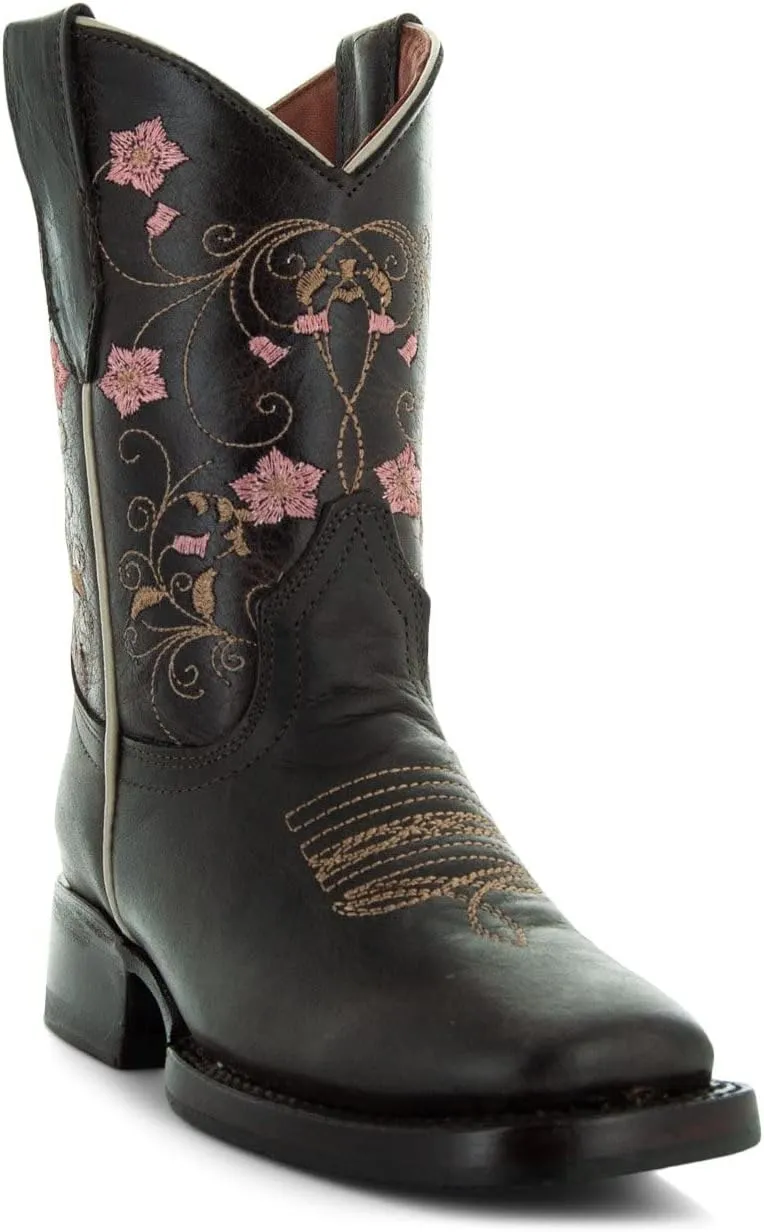 Soto Boots Girl's Square Toe Boots, Geniune Leather Girl's Cowgirl Boots, Toddler Western Boots, K3008 (, Brown)