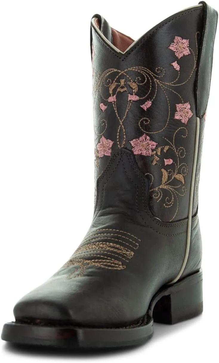 Soto Boots Girl's Square Toe Boots, Geniune Leather Girl's Cowgirl Boots, Toddler Western Boots, K3008 (, Brown)