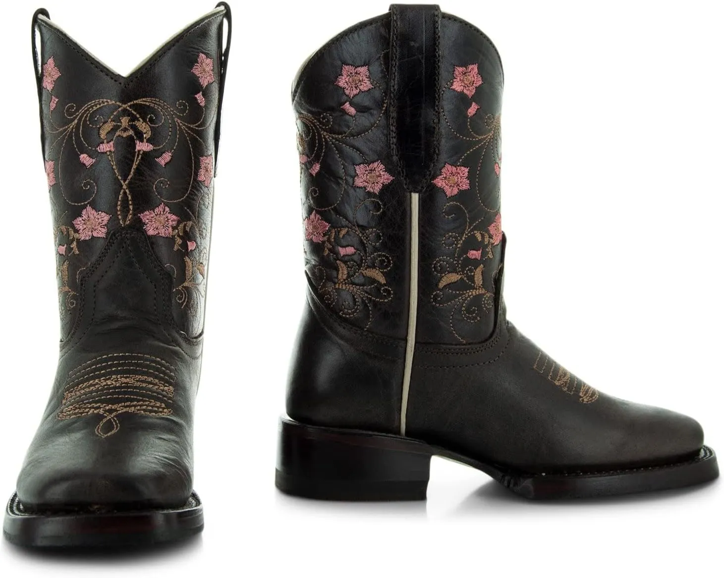 Soto Boots Girl's Square Toe Boots, Geniune Leather Girl's Cowgirl Boots, Toddler Western Boots, K3008 (, Brown)