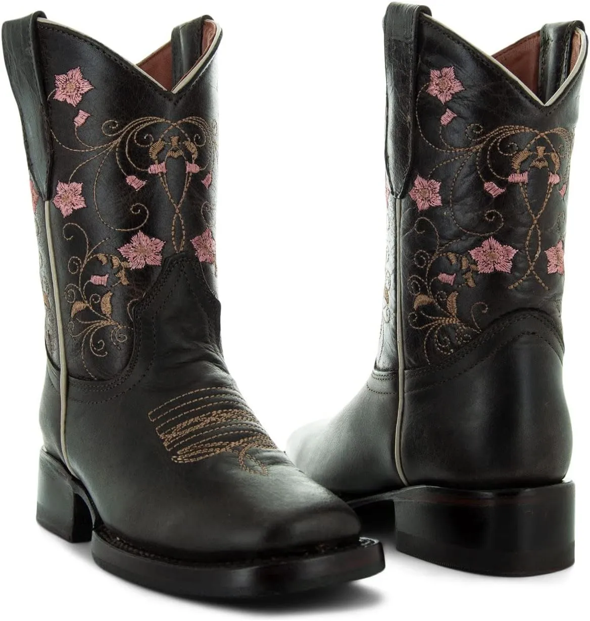 Soto Boots Girl's Square Toe Boots, Geniune Leather Girl's Cowgirl Boots, Toddler Western Boots, K3008 (, Brown)