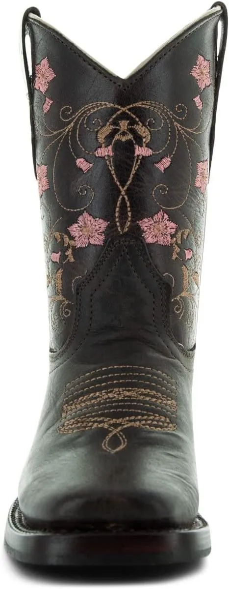 Soto Boots Girl's Square Toe Boots, Geniune Leather Girl's Cowgirl Boots, Toddler Western Boots, K3008 (, Brown)