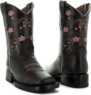 Soto Boots Girl's Square Toe Boots, Geniune Leather Girl's Cowgirl Boots, Toddler Western Boots, K3008 (, Brown)