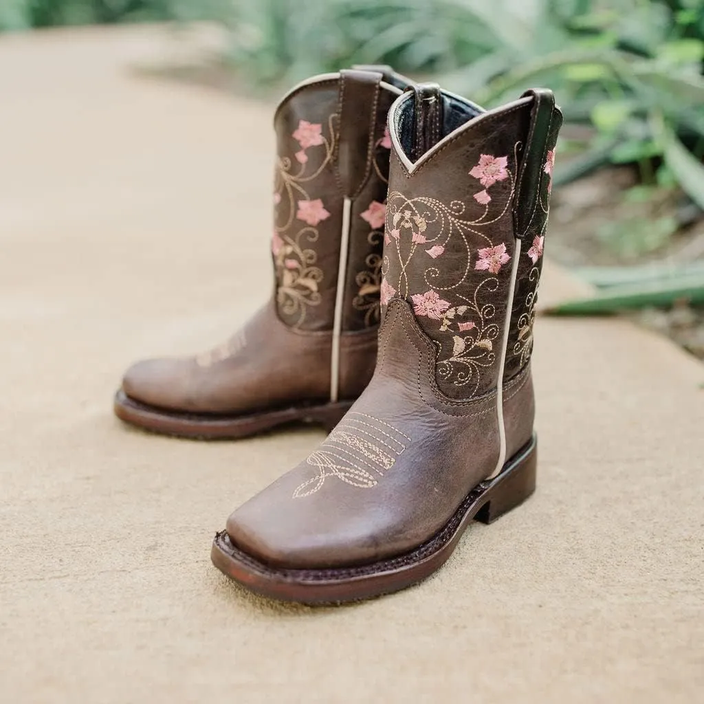 Soto Boots Girl's Square Toe Boots, Geniune Leather Girl's Cowgirl Boots, Toddler Western Boots, K3008 (, Brown)