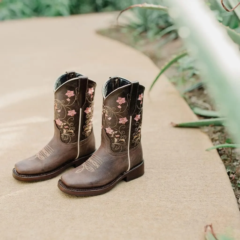 Soto Boots Girl's Square Toe Boots, Geniune Leather Girl's Cowgirl Boots, Toddler Western Boots, K3008 (, Brown)