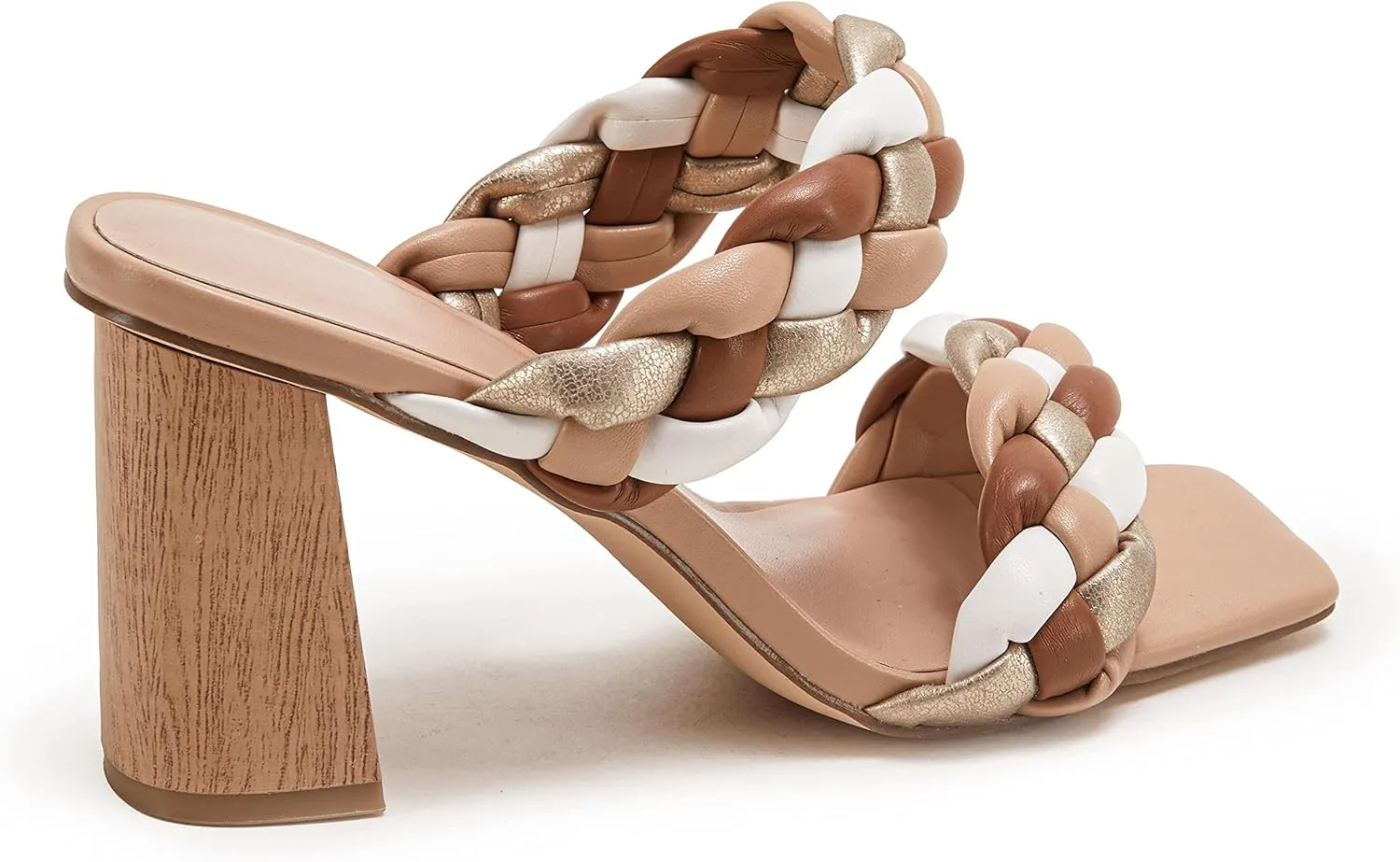 Syktkmx Women's Braided Heeled Sandals Backless Square Open Toe Block Slide Sandals