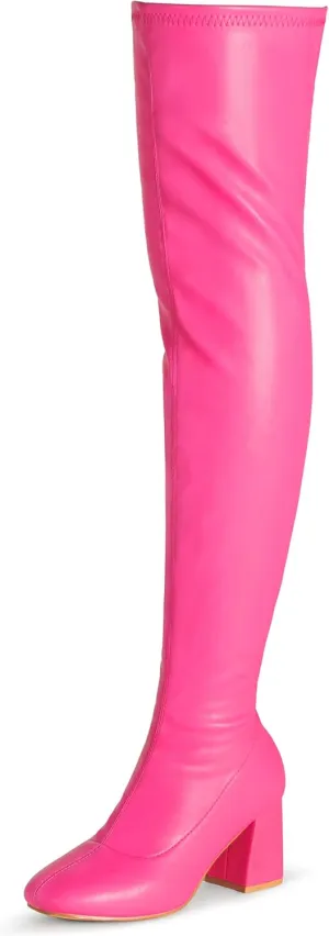 syztsho Thigh High Boots for Women Patent Leather PU Chunky Heel Over The Knee Boot Sexy Square Toe Side Zipper GOGO Boots