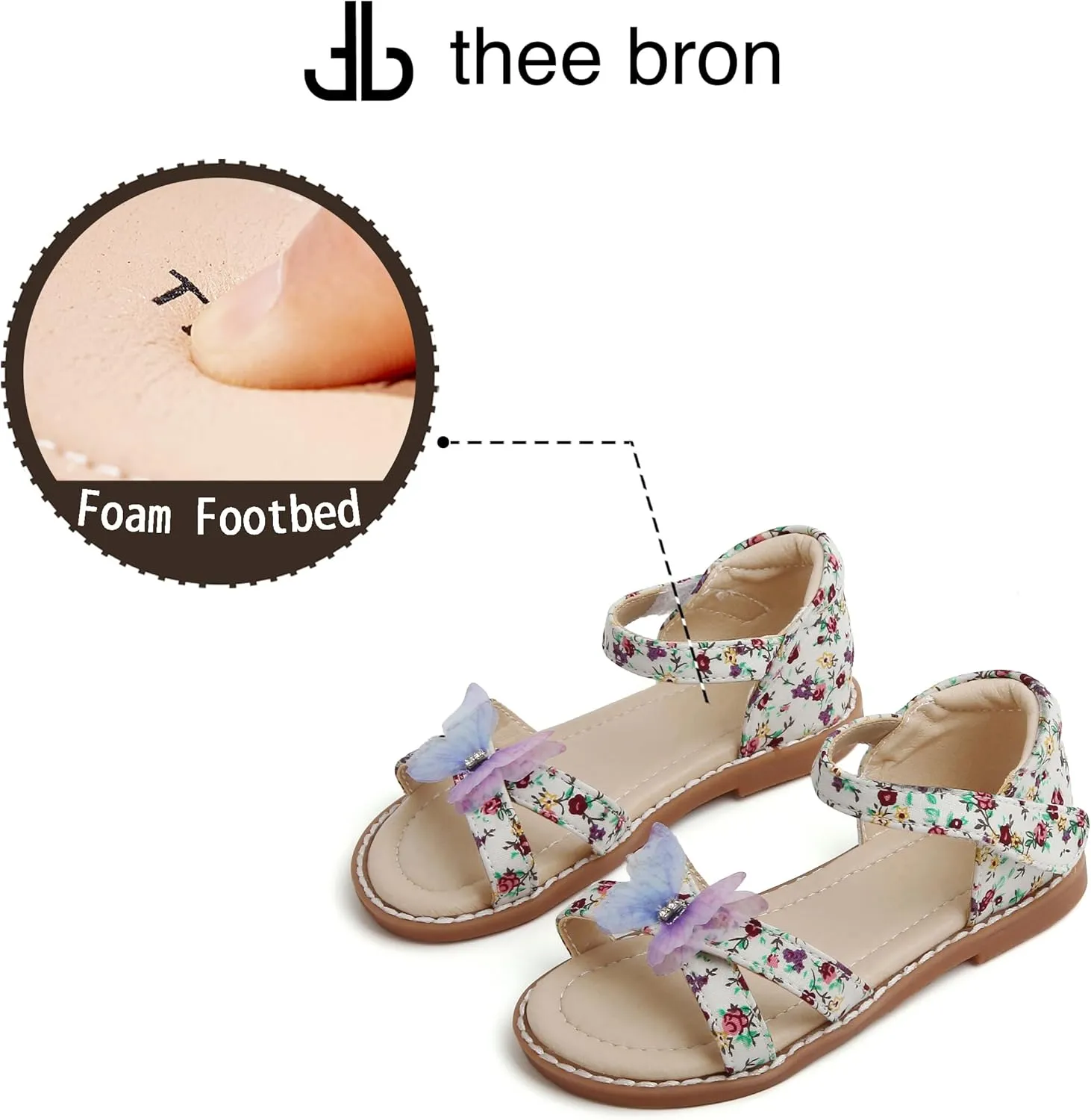 THEE BRON Toddler Girls Dress Sandals Kids Butterfly Floral Summer Sandalias Shoes
