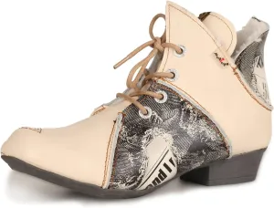 TMA EYES Women's Ankle Boots V Cutout Patchwork Booties Low Heel Lace-up Boots