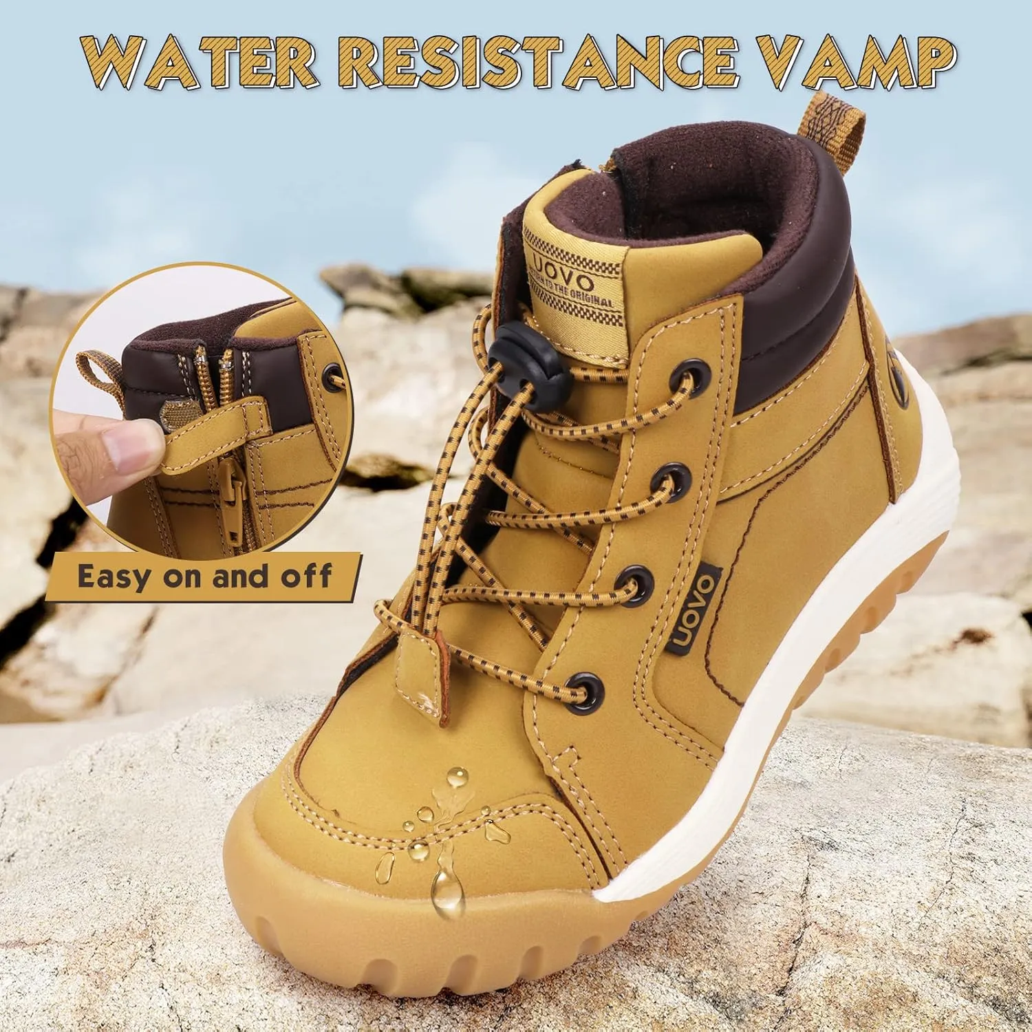 UOVO Boys Winter Boots - Hiking, Snow & Waterproof Shoes. Kids Outdoor Hi Top, Slip Resistant (Little/Big Boys)