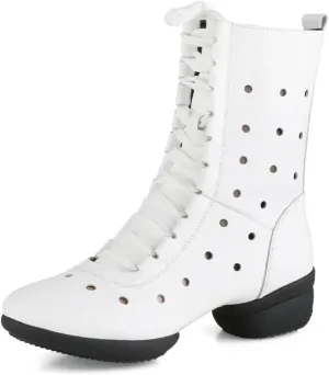 VEACAM Jazz Ballet Dance Boots, Lace-Up Dancing Sneakers for Women Leather High Top Ballroom Performance Shoes