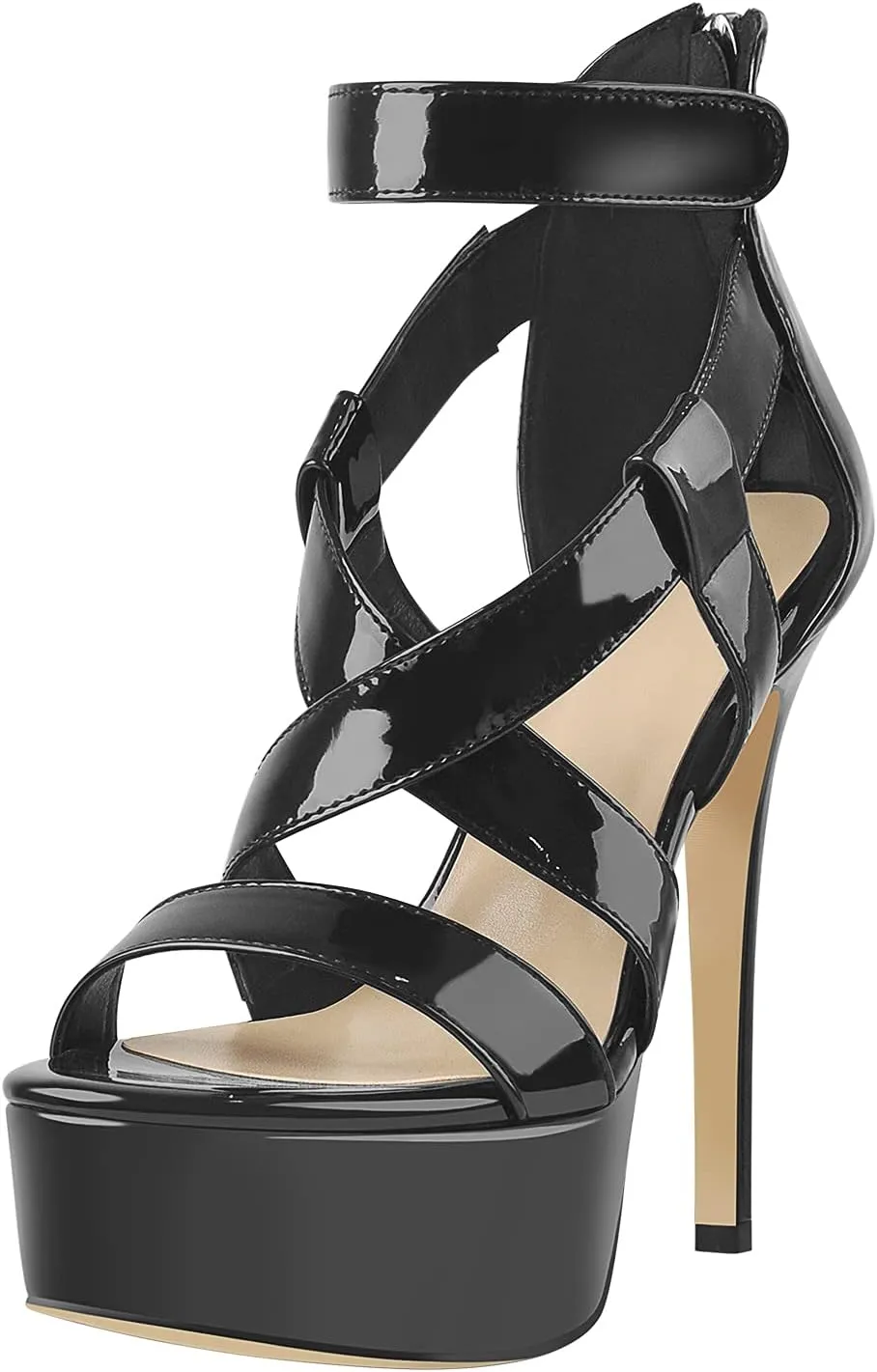 VERISSON Women's Stiletto High Heel Sandals Cross Bands Open Toe Platform Ankle Sandals Party Dress