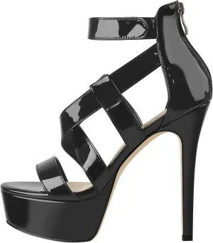 VERISSON Women's Stiletto High Heel Sandals Cross Bands Open Toe Platform Ankle Sandals Party Dress