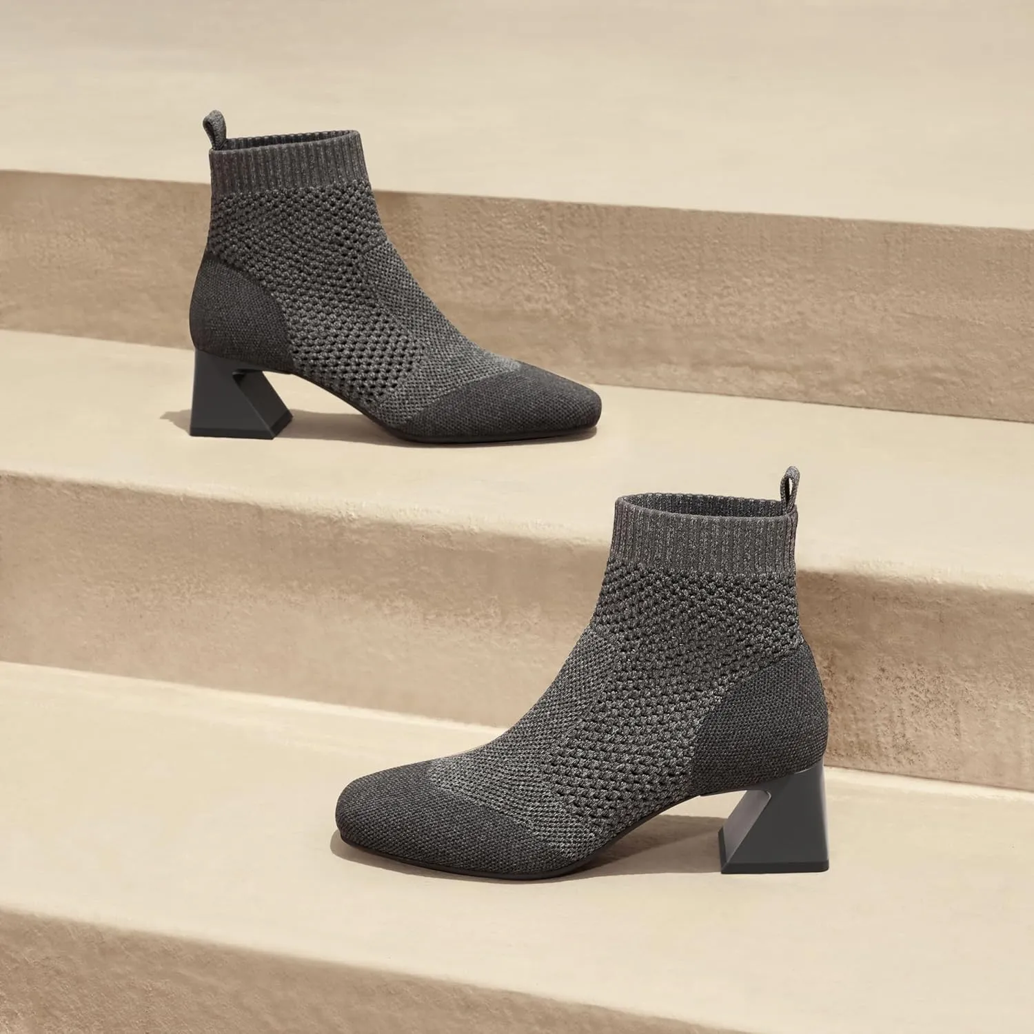 VIVAIA Melissa Women's Ankle Boots Slip on 1.77'' Chunky Block Mid Heel Booties Pointed Toe Retro-inspired Design