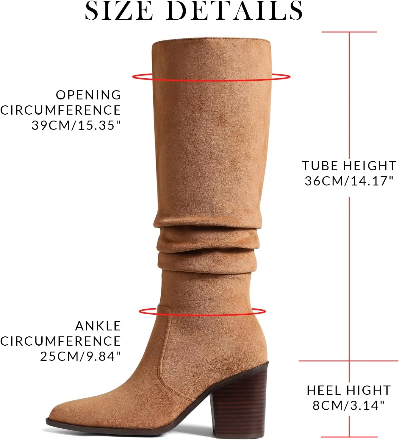 VOMIRA Knee High Boots Women Suede Boots Pointy Toe Chunky Block Heels Side Zipper Wide Calf Boots Fashion Dress Tall Boots Fall Winter Long Boots