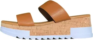 Wild Diva Womens Open Toe Med Heel Platform Wedge Slide Sandals