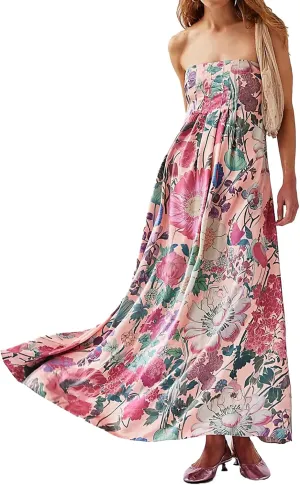 Women Boho Floral Maxi Dress Backless Spaghetti Strap A-Line Flowy Summer Vacation Long Dress