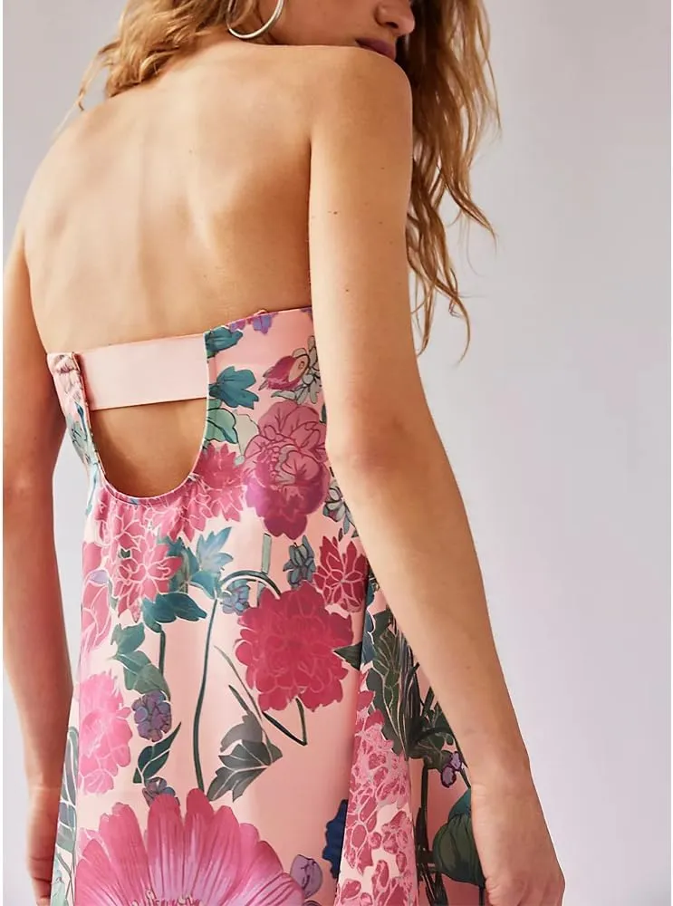 Women Boho Floral Maxi Dress Backless Spaghetti Strap A-Line Flowy Summer Vacation Long Dress