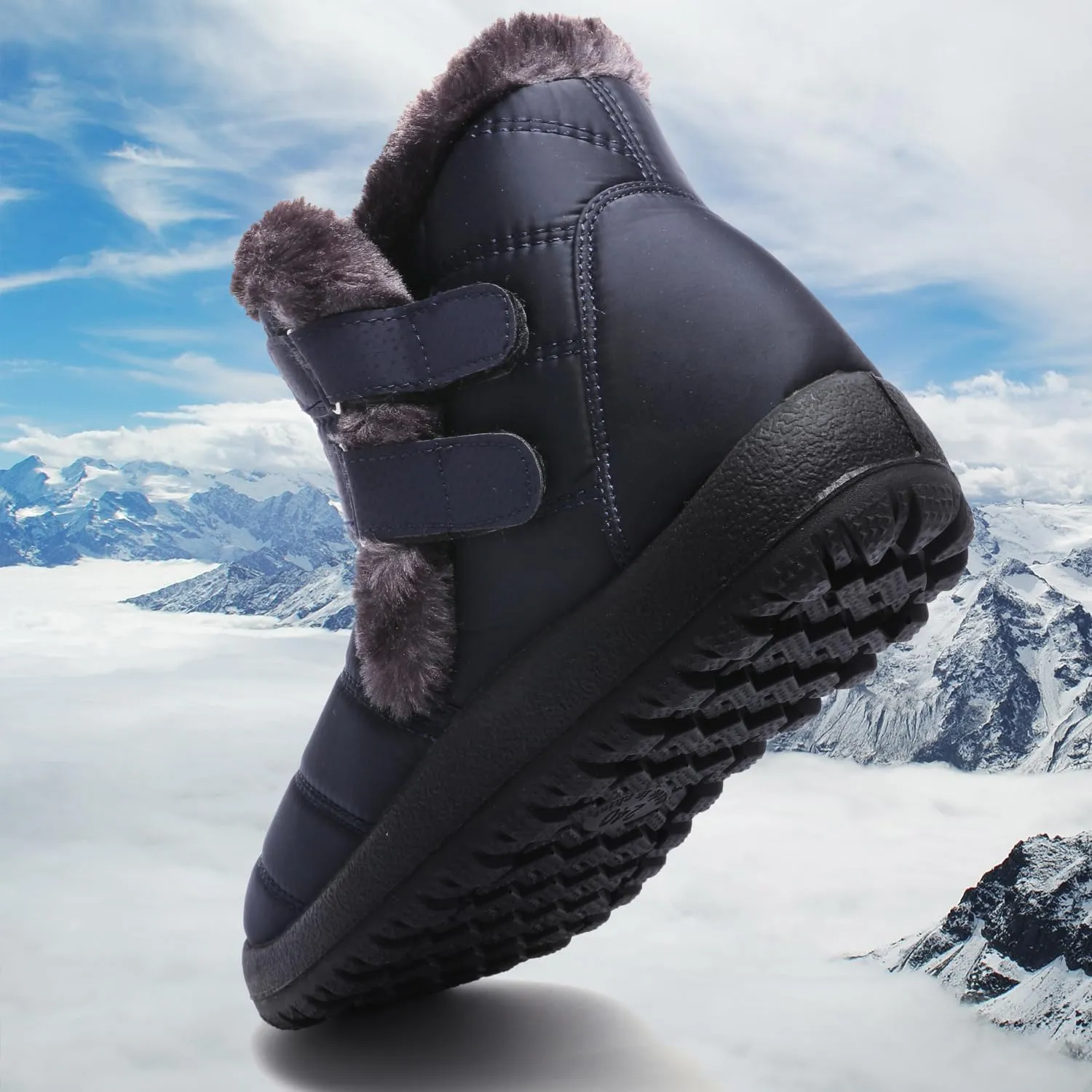 Womens Ankle Boots Warm Fur Lining Waterproof Outdoor Slip-on Winter Snow Booties