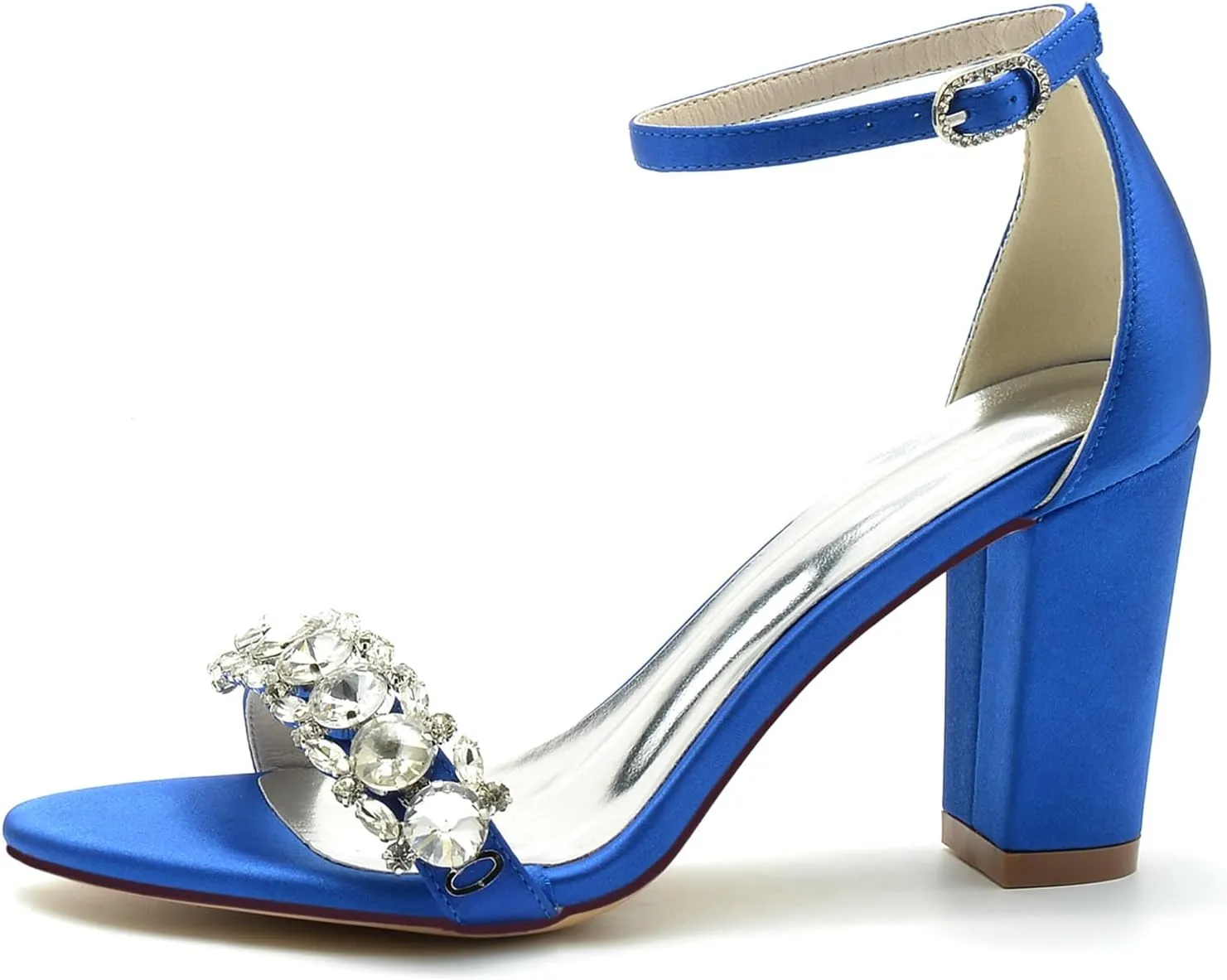 Women's Chunky High Block Heel Wedding Shoes for Bride Rhinestone Ankle Strap Bridal Heels Open Toe Wedding Heeled Sandals